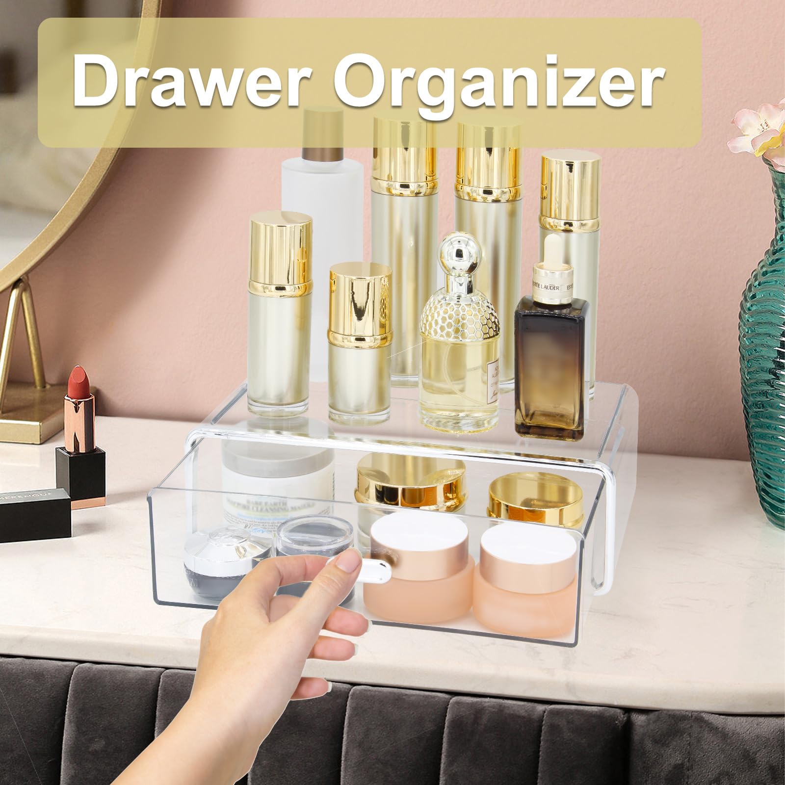 Womanht Stackable Storage Drawers Clear Makeup Organizer Acrylic Desk Organiser for Store Cosmetics and Skincares Suitable for Vanity Bathroom and Bedroom Locker Organizer-Drawer - Image 4