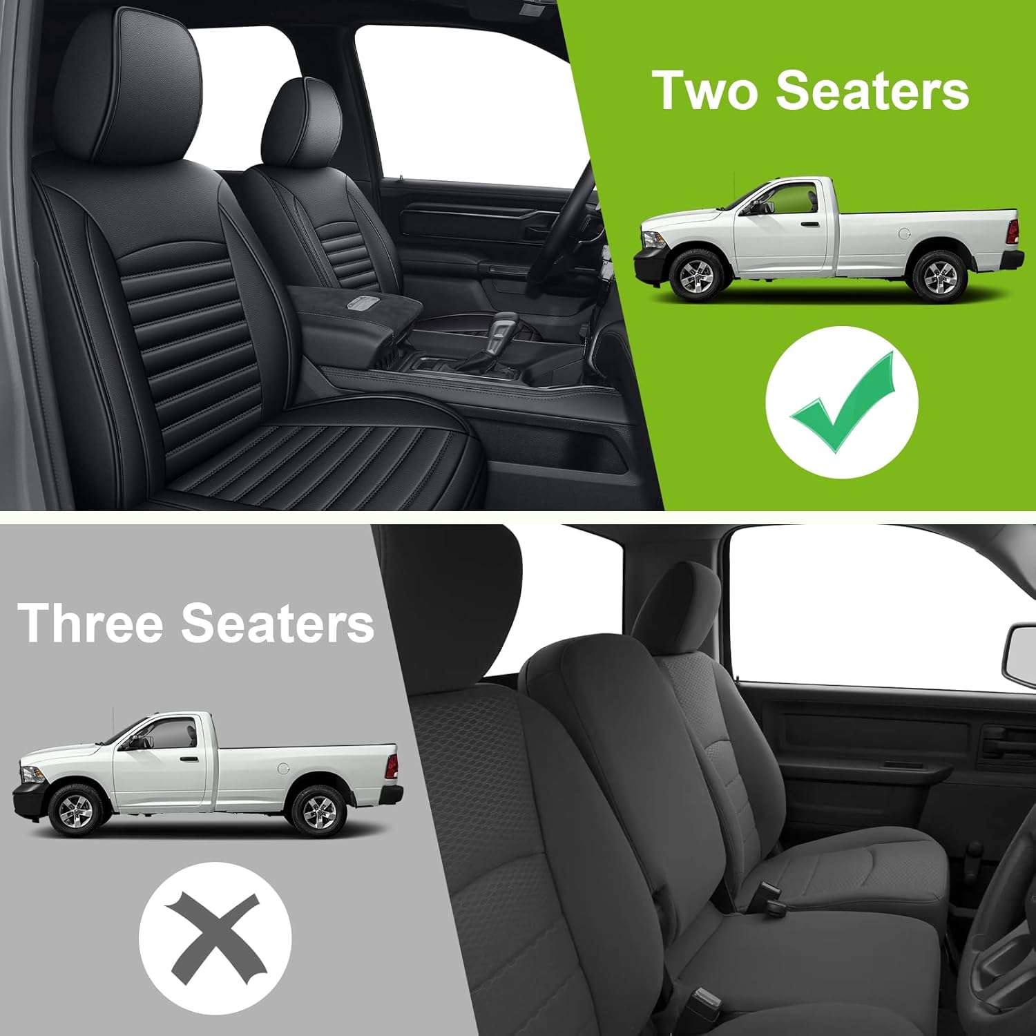 TTX LIGHTING Seat Covers Fit for Dodge RAM 1500 2500 3500 2002-2025 2026 Crew Quad Regular Cab Front Truck Pickup Seat Covers(Flat Bench, 2PCS Front, Blackline)