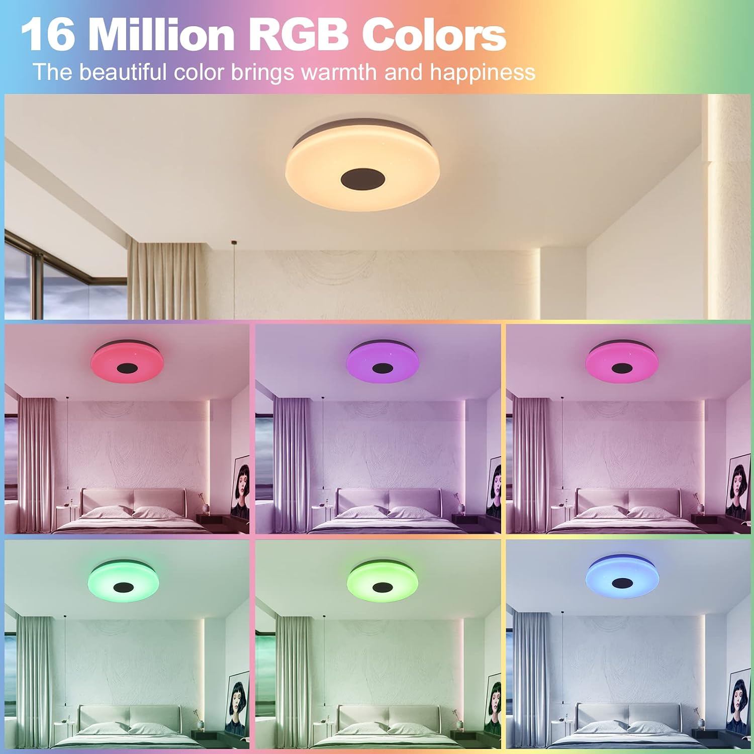 OFFDARKS Flush Mount Smart Ceiling Light,Support Alexa Google Home, Adjustable Brightness 28W Ceiling Light,Dimmable RGB Color LED Ceiling Light Fixture for Bedroom Bathroom Living Room