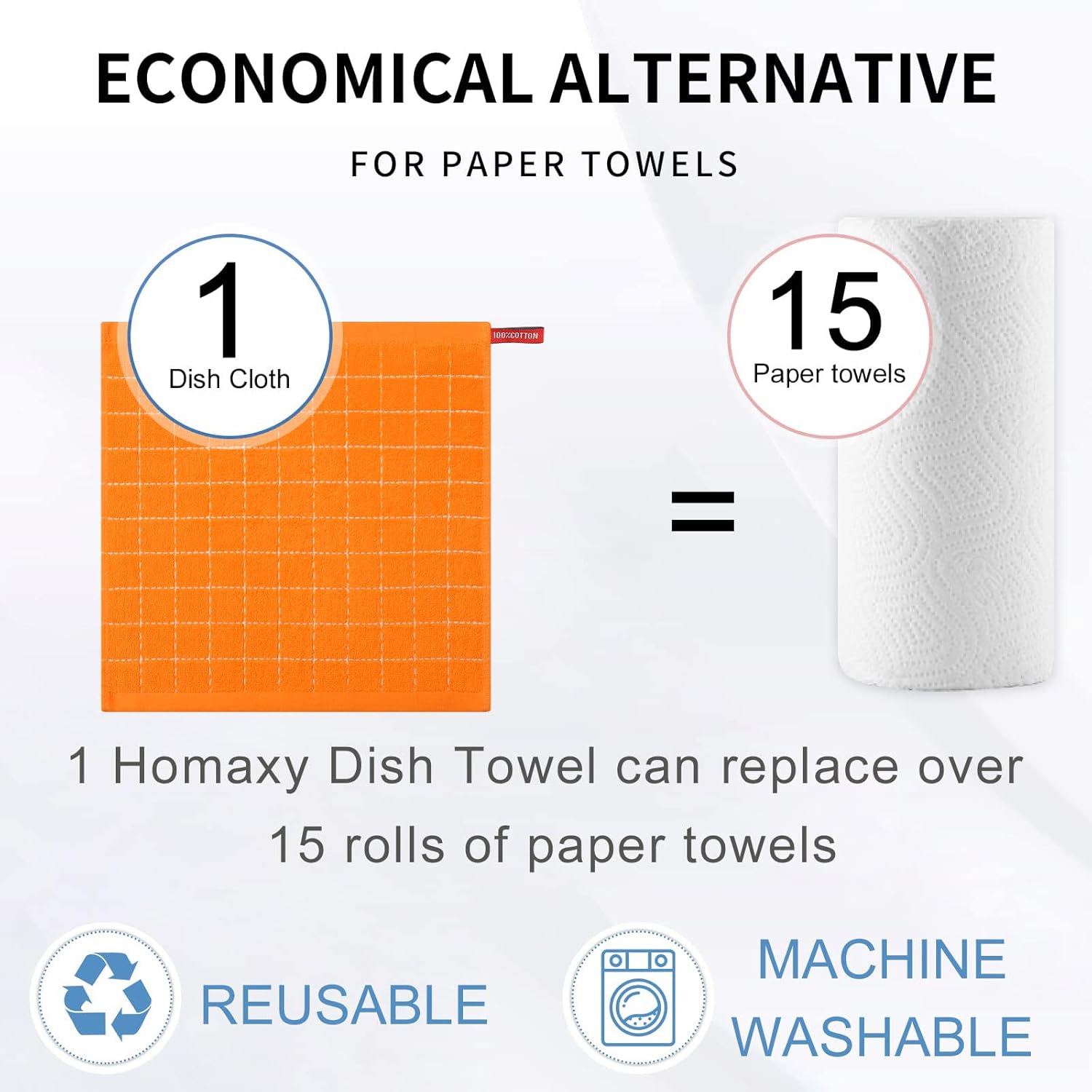 Homaxy 100% Cotton Terry Kitchen Dish Cloths, Ultra Soft and Absorbent Dish Towels for Kitchen, Perfect for Drying and Washing Dishes, 8 Pack, 12 x 12 Inches, Orange - Image 7