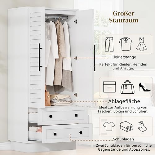 FEONASE 2 Door & 2 Drawer Wardrobe with LED Light,White Wardrobes for Bedroom,175H x 75W x 48D cm - 7