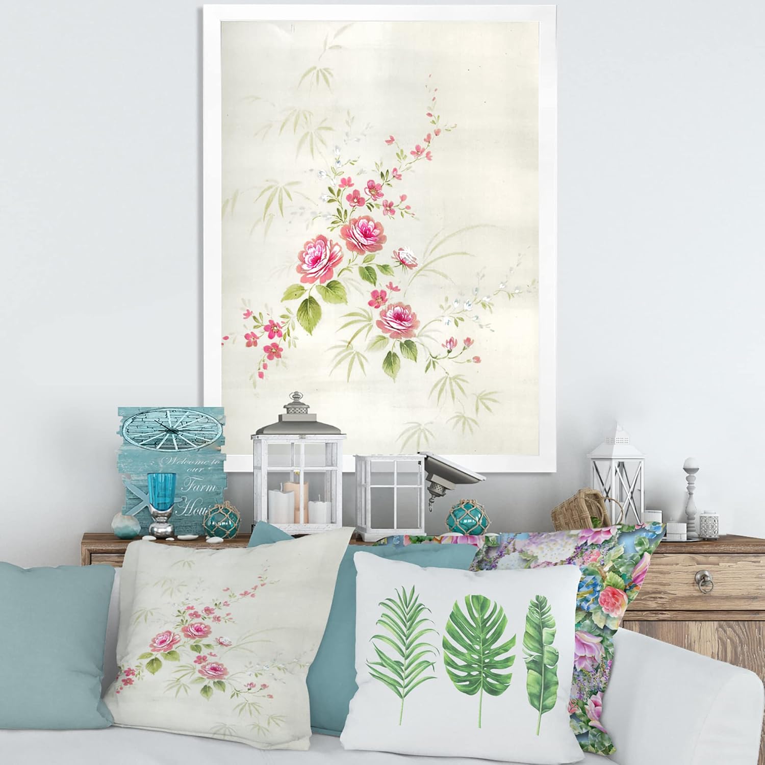 Retro Drawing of Flowers II Vintage Framed Wall Art