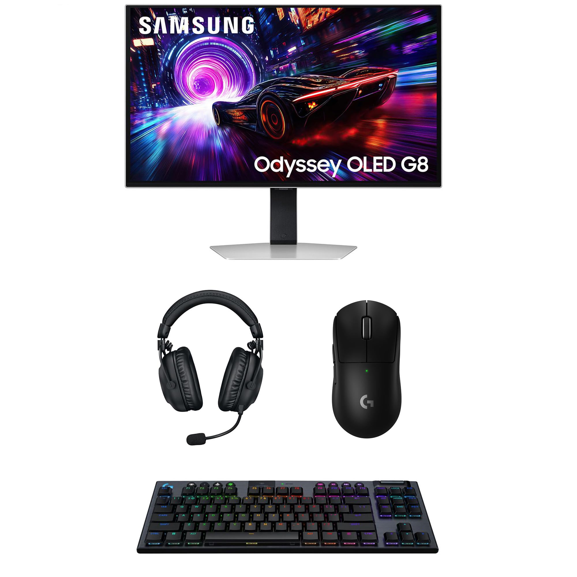Samsung LS27FG810SNXZA 27" Odyssey OLED 4K 240Hz Gaming Monitor with PRO-X-2-LIGHTSPEED Headset, G915 Keyboard, and PRO-X-2-SUPERLIGHT Mouse (2025)