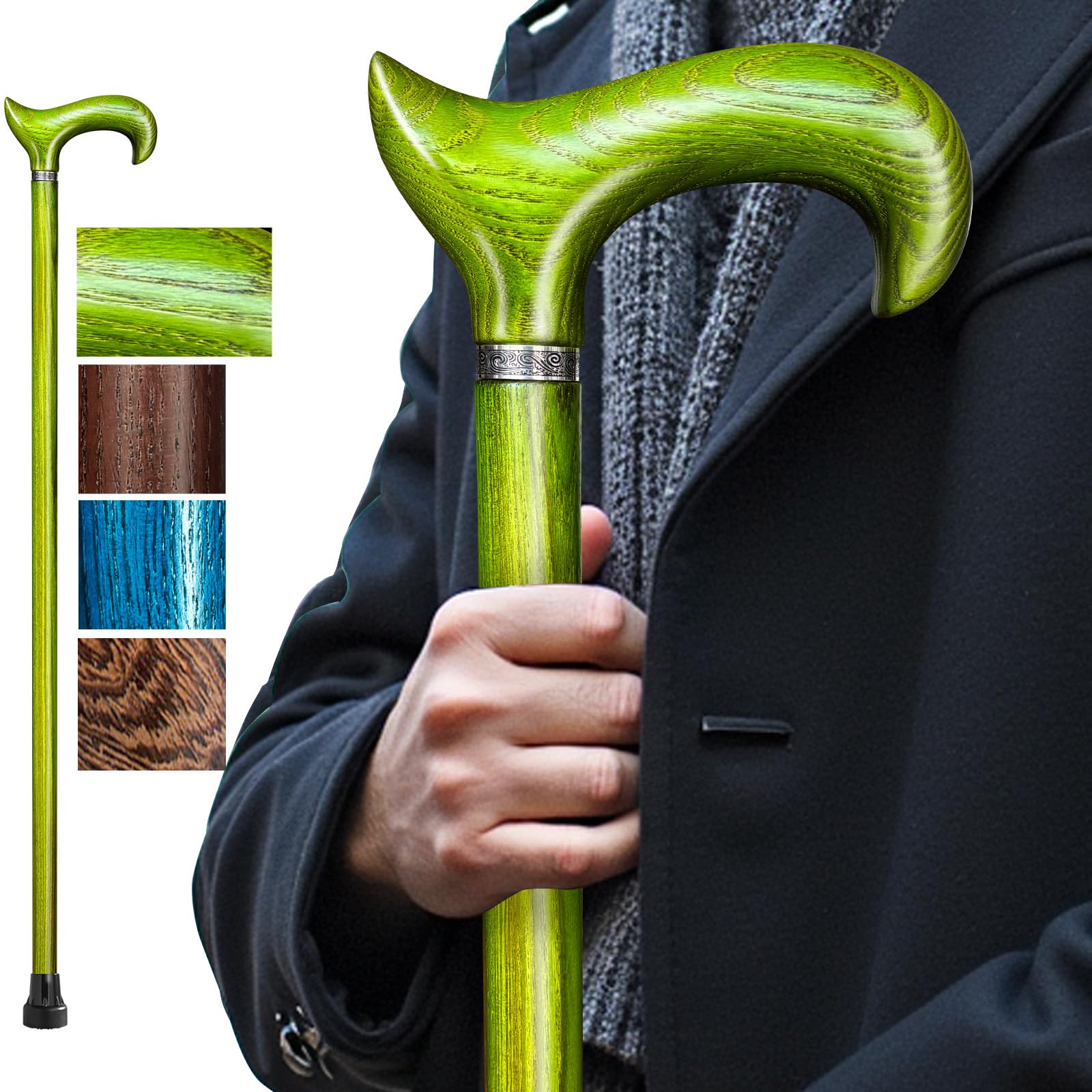 Bastón hecho a mano de madera para hombre y mujer, con capacidad de carga de 226 kg para personas mayores, bastones ergonómicos Derby de alta gama de madera maciza natural, adecuado para
