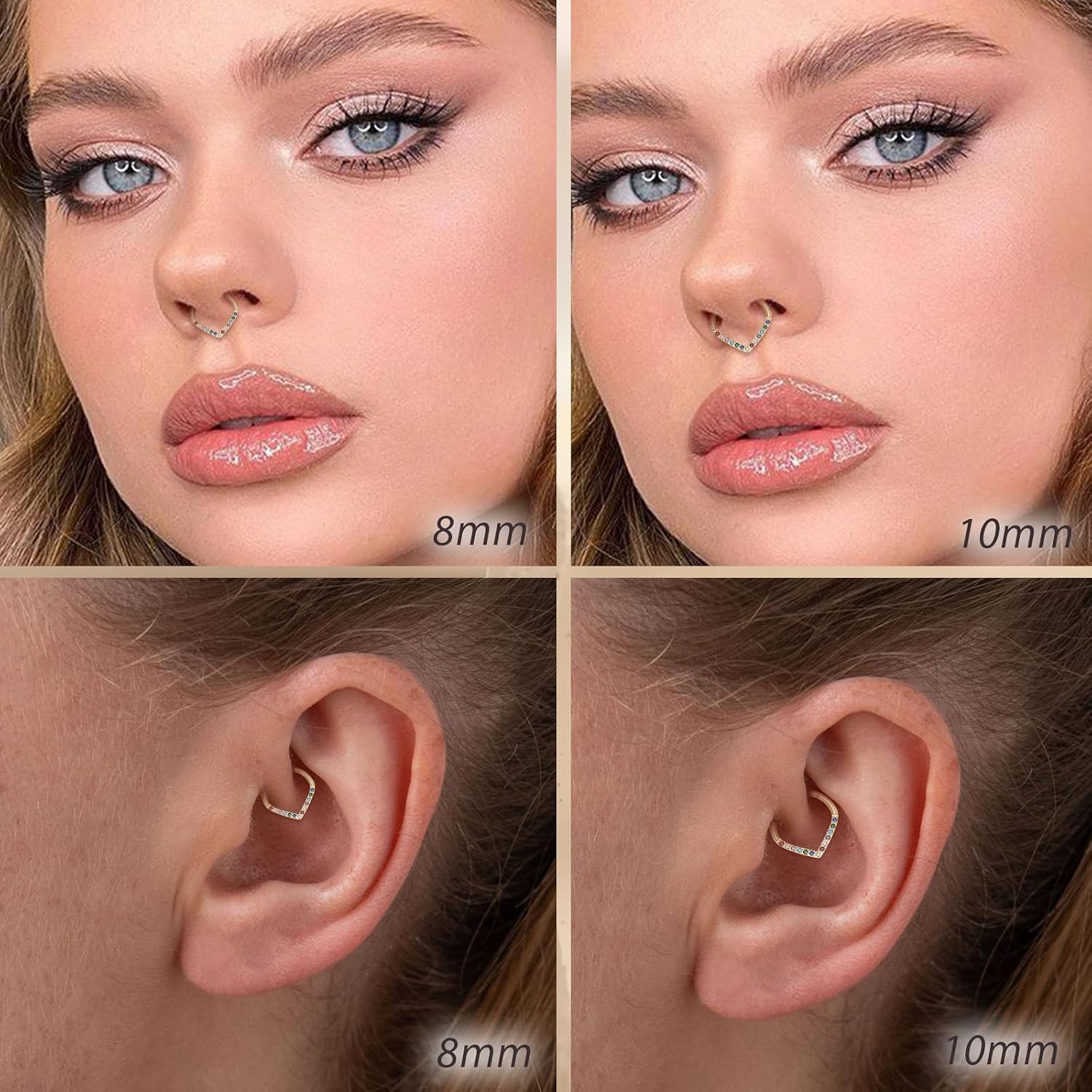 PEAKLINK Teadrdrop Septum Piercing Jewelry 16G Septum Nose Hoop Ring Opal CZ Daith Earring Surgical Steel Tragus Rook Helix Cartilage Conch Hoop Earring 8mm 10mm
