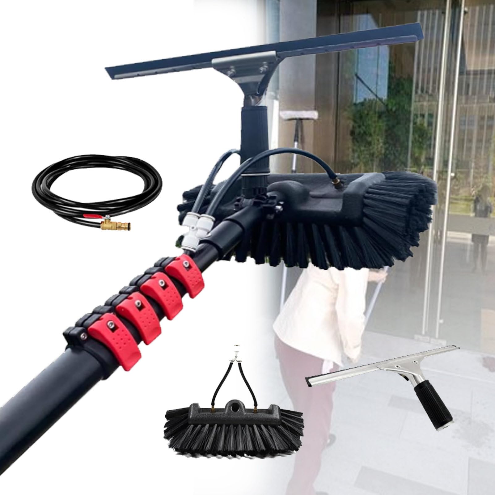 GHFXSCV 12M Telescopic Window Cleaning Pole - 39FT Extendable Aluminium Brush Kit for Home & Commercial Use - Water Fed System for Effortless Window Cleaning