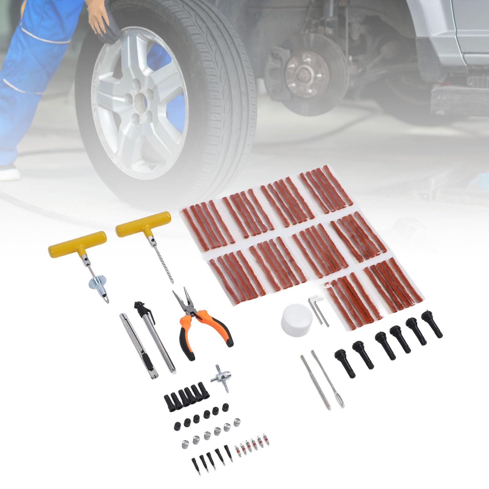 Robustes Reifenreparaturset, Schnelles Flickwerkzeug für Platte Reifen mit Aufbewahrungsbox, Geeignet für Auto, Motorrad, LKW, ATV, Traktor, Wohnmobil, SUV, Anhänger