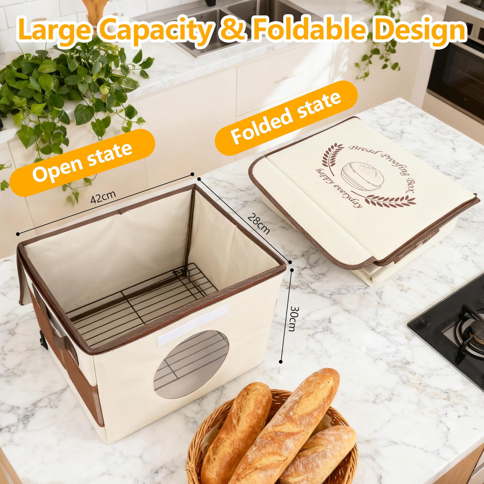 Brot Gärbox Sauerteig, Faltbare Gärbox mit Thermostat & 24h-Timer, Teiggärbox mit Metallregal, Gärschrank für Zuhause, Brot, PizzaJoghurt, Reiswein, 40x30x28cm