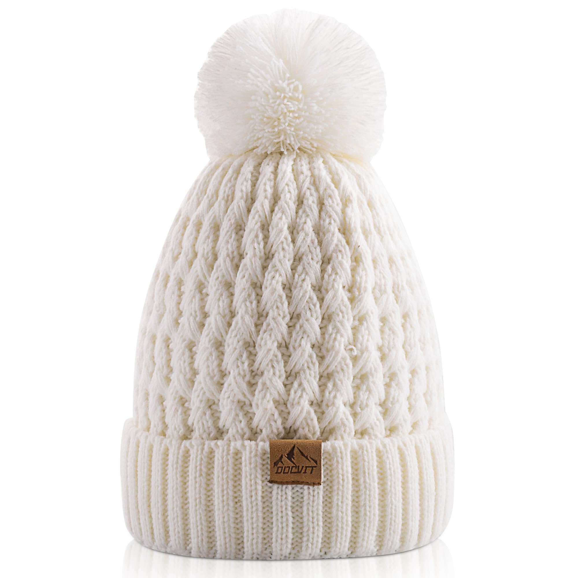 Kids Winter Beanie Hat With Faux Fur Pom Pom