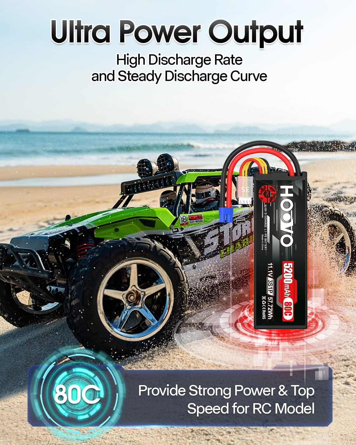HOOVO 11.1V 3S Lipo Battery 5200mAh 80C Hard Case with EC3 Connector for RC Car Boat Truck Heli Airplane Hobby FPV Racing