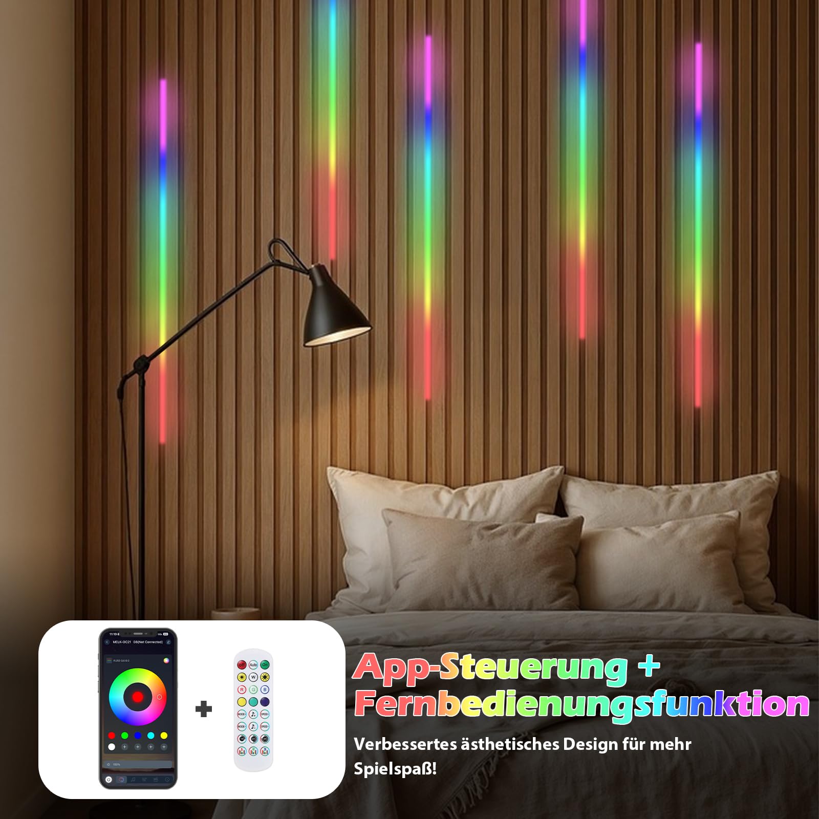 RGB LED für Akustikpaneele,6 Stück 100cm RGB LED Strip APP Steuerung | 12×12mm Flexible LED mit Fernbedienung, Eingebetteter LED für Schlafzimmer,Akustikpaneele