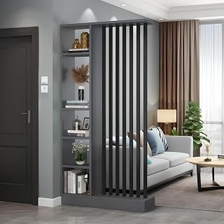 Wall Room Divider with Shelves, Entrance Hall Partition Screen Column Floor to Ceiling - Freestanding Room Divider with Storage Shelf, Freestanding Decor for Bedroom (A Gray + Black, 39.4in / 100cm) - Amazon product rated Grade A