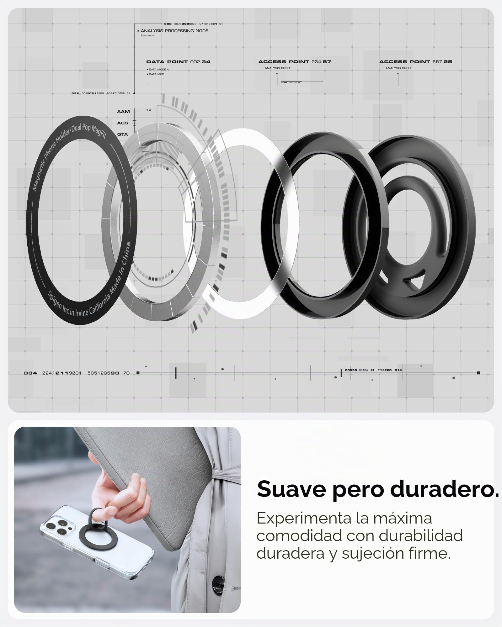 Spigen Dual Pop MagFit Soporte Móvil [Anillo Magnético de Silicona], Compatible con Accesorios MagSafe, iPhone 17 17e 16 15 14 13 Pro MAX Air, PixelSnap Pixel 10 9a, Samsung S26 Ultra - Negro
