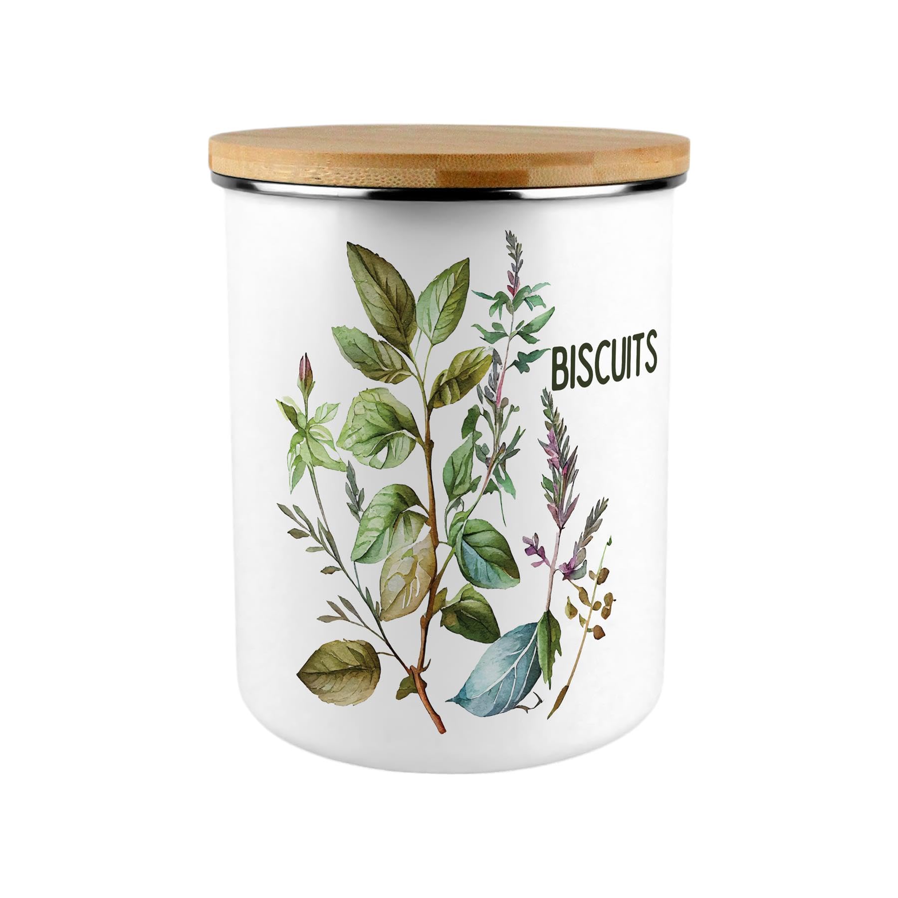 Purely Home Watercolour Herbs Biscuit Storage Tin - 2.7L Extra-Large Kitchen Canister
