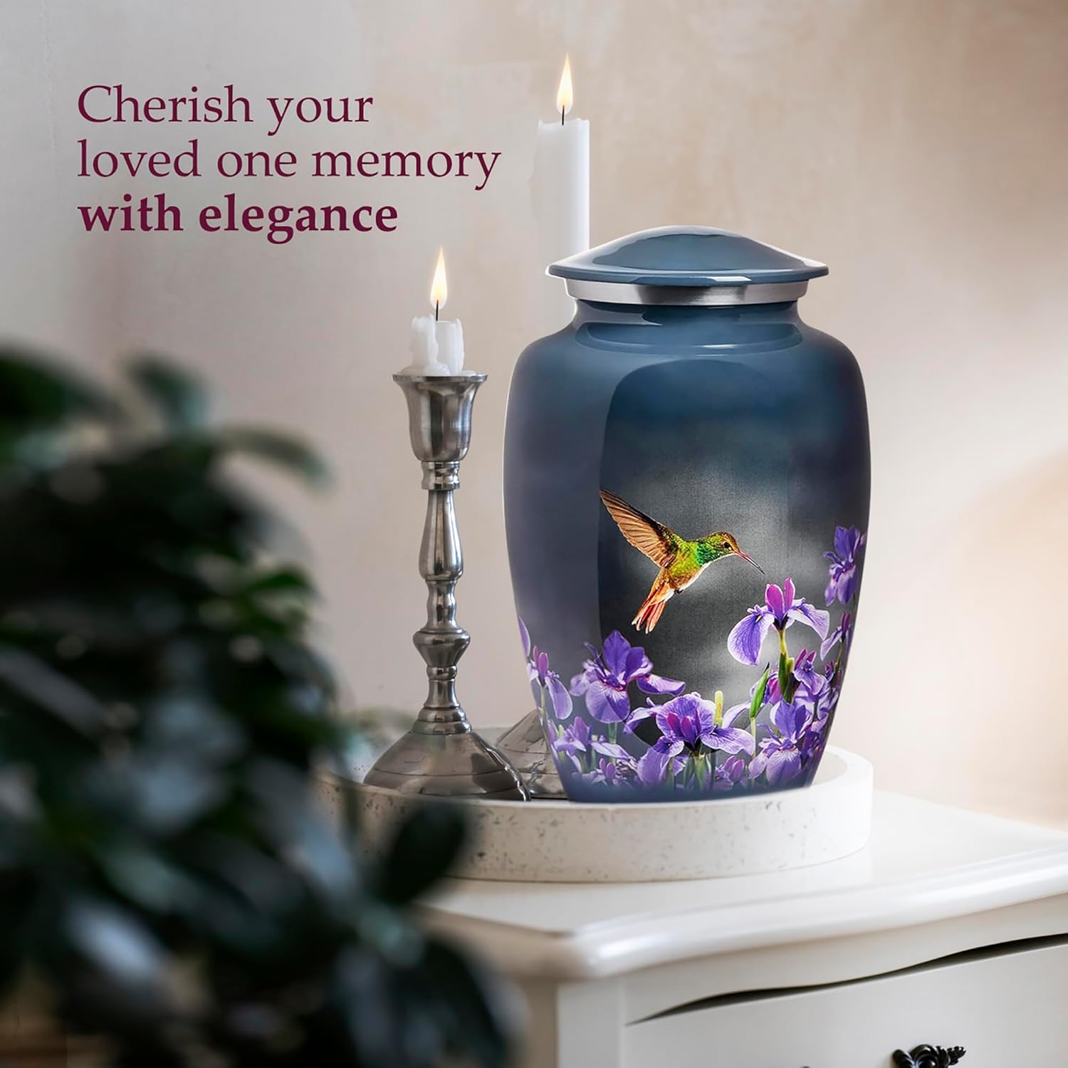 Trupoint Memorials Cremation Urns for Human Ashes Adult Female, Decorative Burial Urn for Men & Women – Large, Gray Hummingbird - Image 4