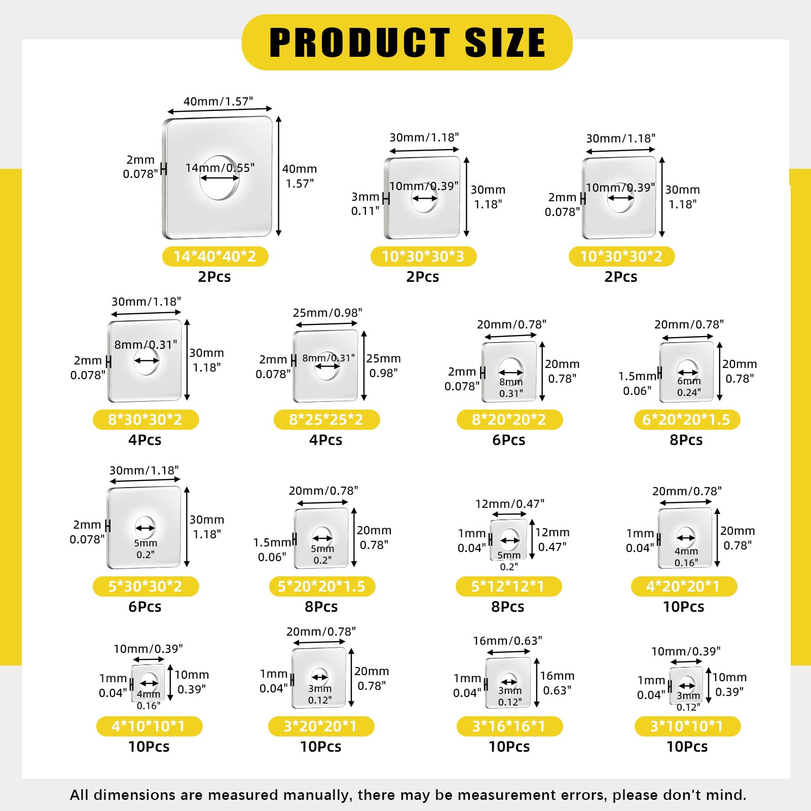 Mardatt 100Pcs 1/8” 1/6” 3/16” 1/4” 5/16” 3/8” 1/2” Square Washer Plate Kit - Image 2
