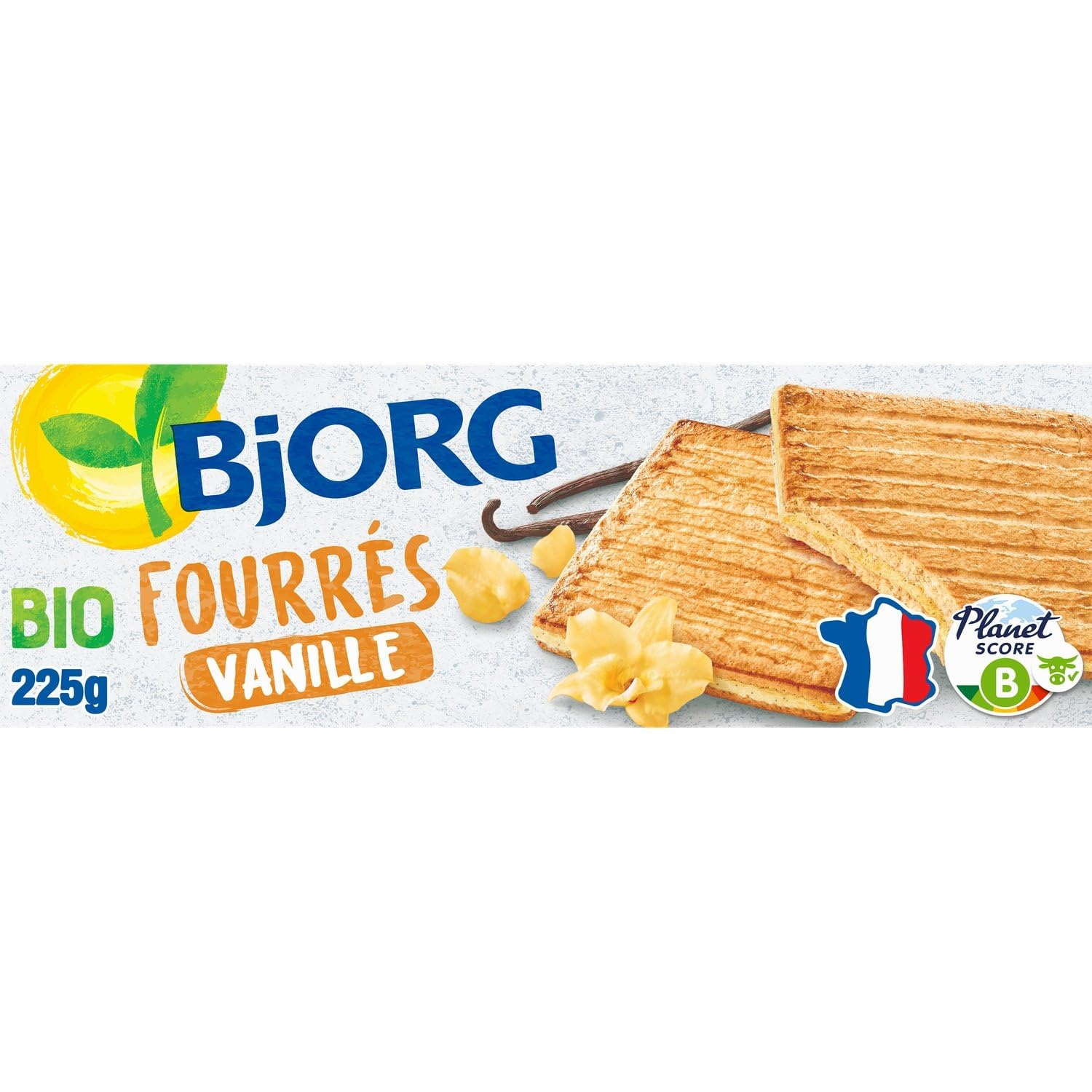 Biscuits fourrés saveur vanille bio - paquet de 225 g - sans huile de palme, source de fibres, riches en céréales - Lot de 3