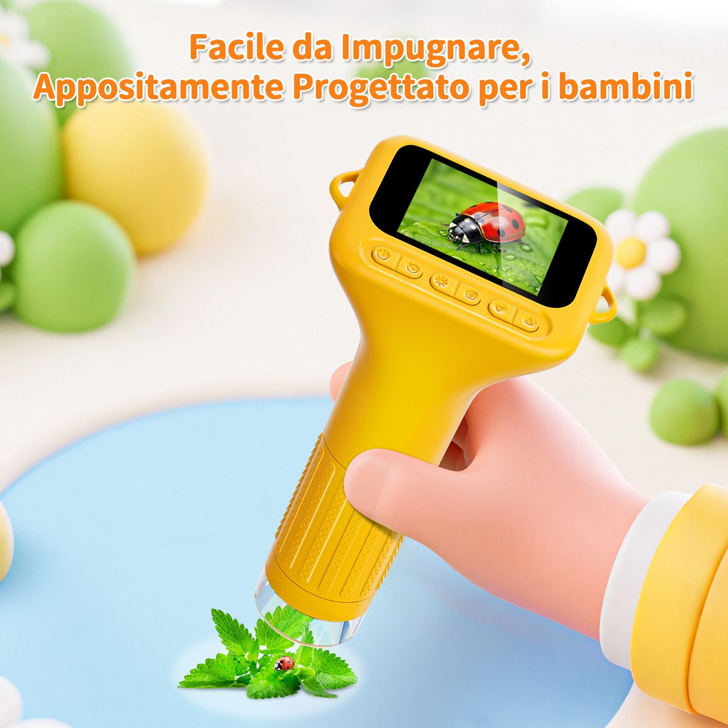 Microscopio digitale per bambini, schermo IPS SKYBASIC da 2,0 pollici, microscopio portatile 1000x con 8 luci LED regolabili, Capodanno per bambini dai 3 agli 8 anni