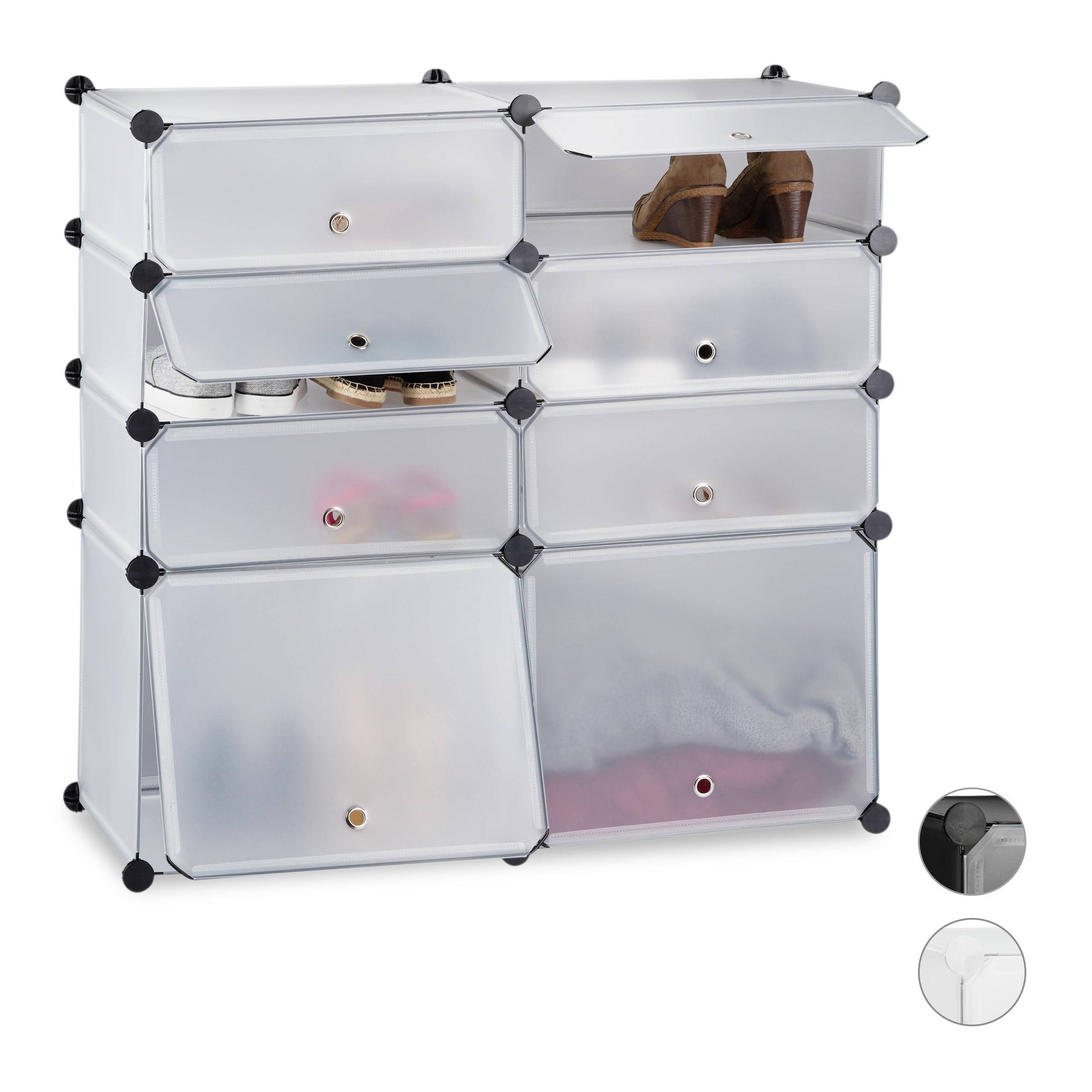Relaxdays Zapatero Bajo Modular con 8 Compartimentos, Plástico, Transparente, 91 x 94,5 x 36.5 cm