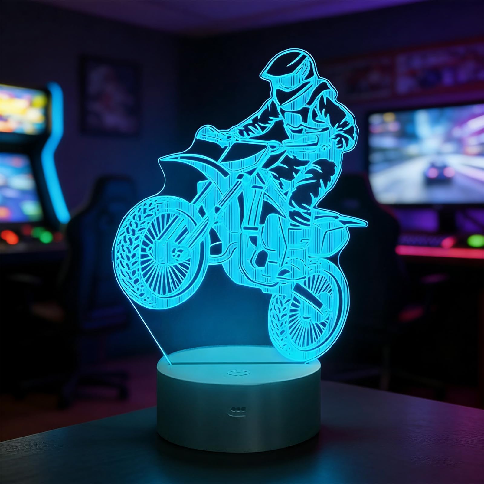 OraTrade Motorrad 3D Nachtlicht, LED Nachtlicht Kinderzimmer, Motorrad Motocross Deko Lampe mit 7 Farben, Touch-Steuerung, Geburtstag Weihnachten Geschenk für Jungen