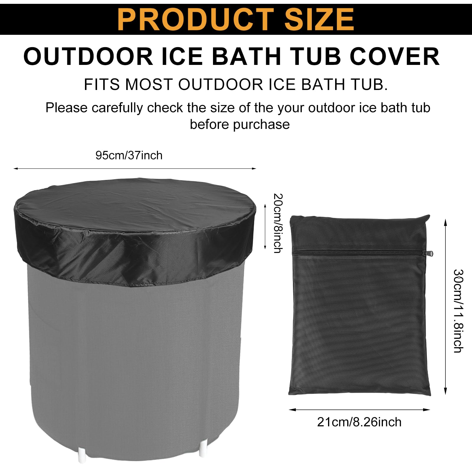 37-inch Oxford Fabric Ice Bath Tub Cover - Waterproof Cold Plunge Cover with Drawstring for Sun Protection and Cleanliness (Black) - Image 2