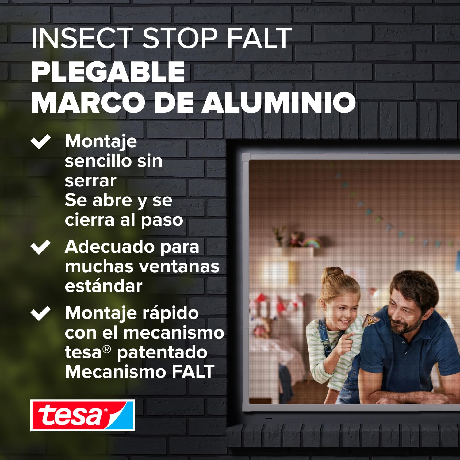 tesa 55214 Insect Stop Plegable de Aluminio,Mosquitera con Marco Telescópico Ajustable,Blanco,80 cm x 80 cm, Blanco, 81 cm x 80 cm a 140 cm x 140 cm