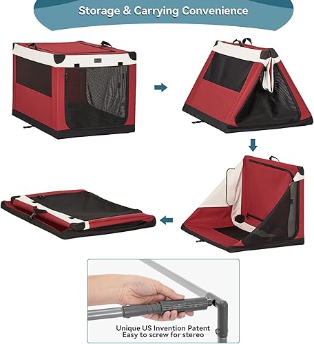 Vista 64 de PETSFIT Jaula plegable para perros, con cubierta de tela ajustable patentada, puertas de malla a prueba de mordeduras y con bloqueo, base Gris