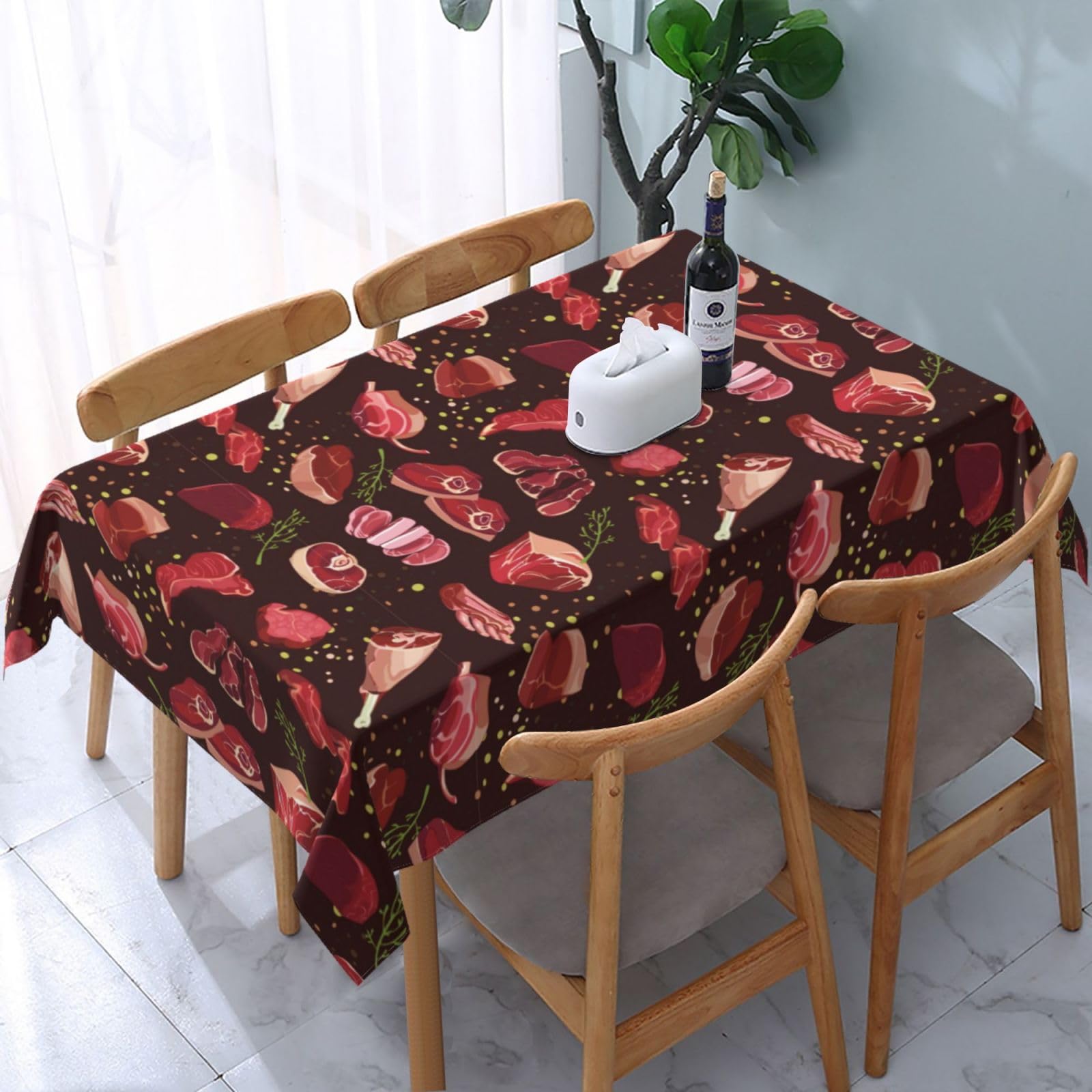 JunHeArt Steak Pattern Tablecloth Rectangle Table Cover Washable Table Cloths Decor For Kitchen 54" X 72"