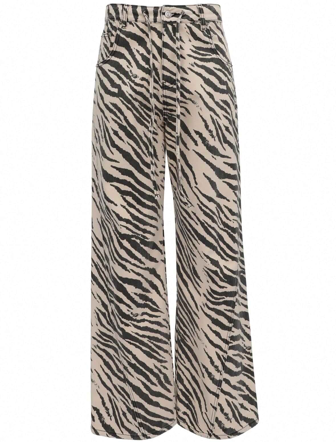 Unisex Y2K Striped Zebra Print Baggy Jeans High Waist Drawstring Retro streetwear style, loose relaxed fit, unisex gender neutral, adjustable drawstring waist, casual daily wear