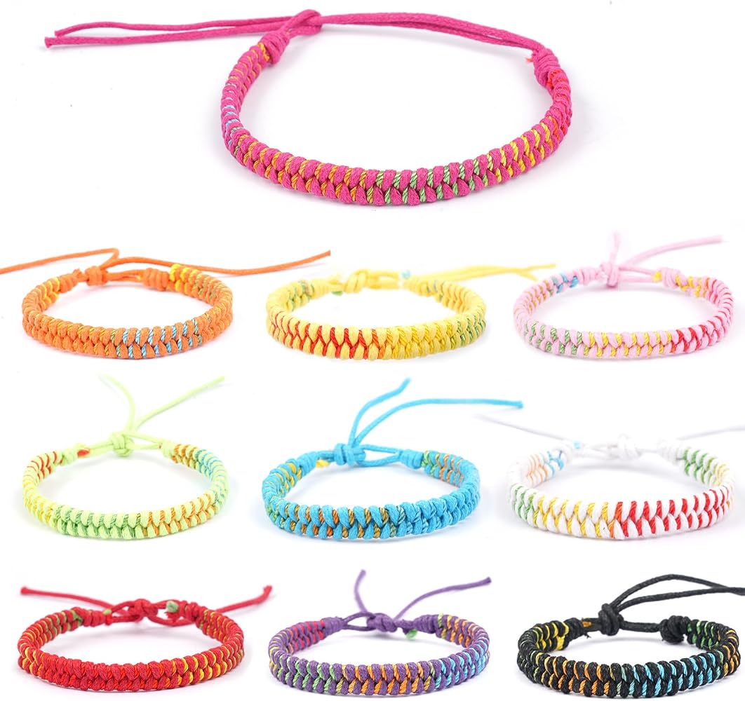 10 Bracciali Dell'Amicizia Fatti A Mano In Cotone - Colorati, Regolabili (16-26 Cm) Per Donne, Uomini E Bambini