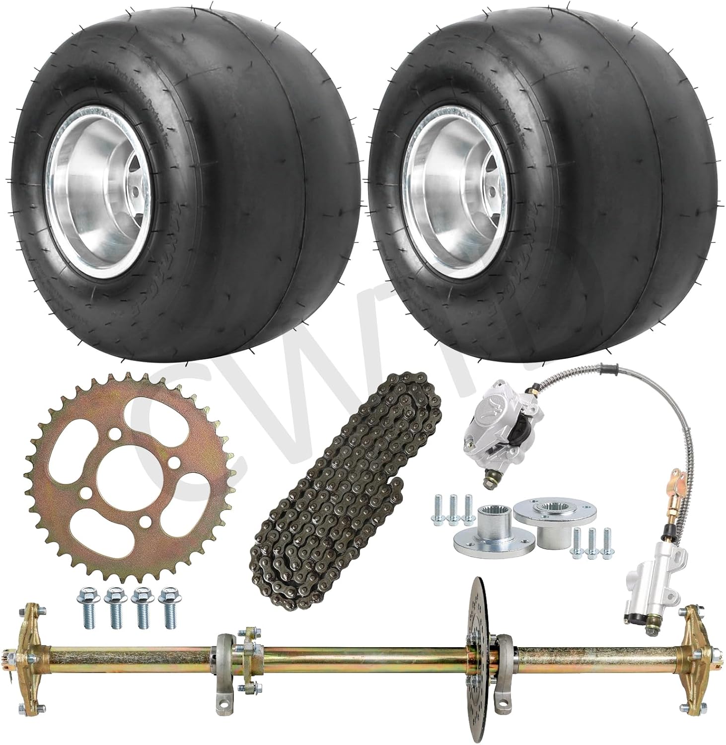 32-Inch Rear Axle Kit Includes 5" Wheels, 11x7.10-5 Tires, 3 Stud Hubs and Brake Assembly for Racing Go Kart, ATV Quad & Drift Trike shifter karts