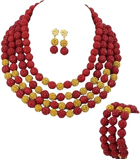4 Rows Red Coral Nigerian Wedding African Coral Beads Jewelry Set(ABC010)