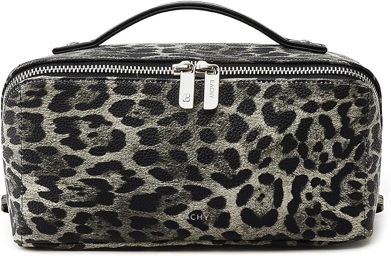 Necessaire de maquiagem EACHY plana com estampa de leopardo