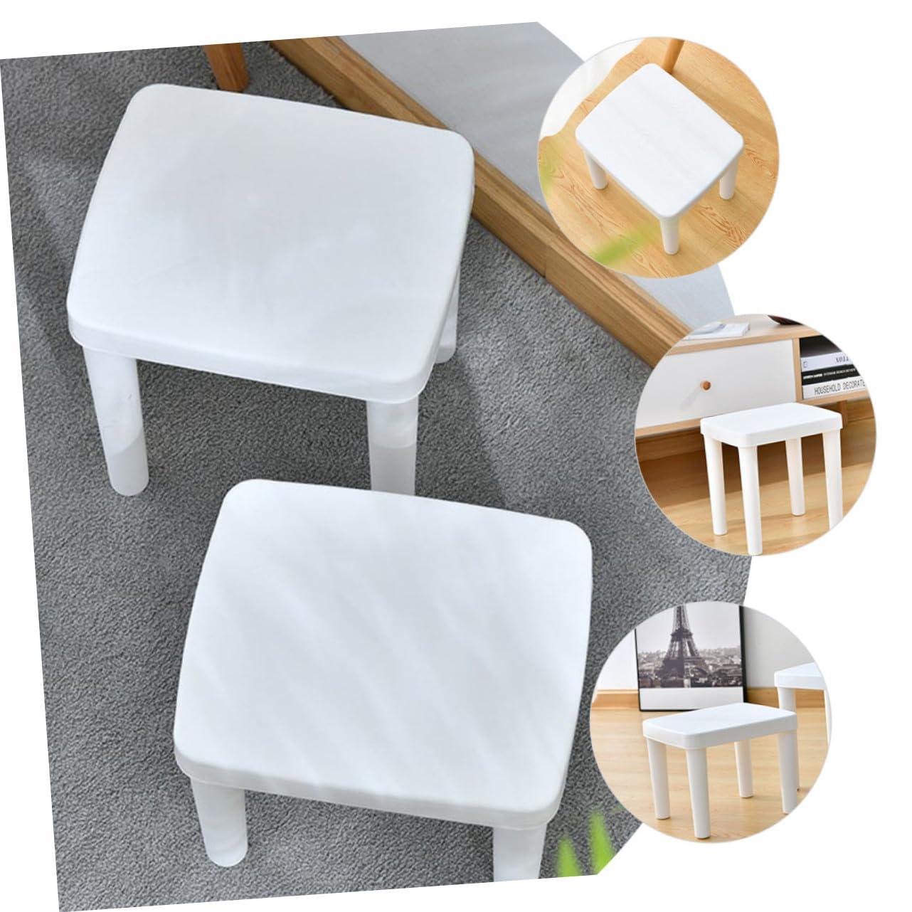 Sgabellino da Bagno Antiscivolo per Bambini in Plastica Bianco Design Leggero e Vuoto, Scala Decorativa Chic per Bagno