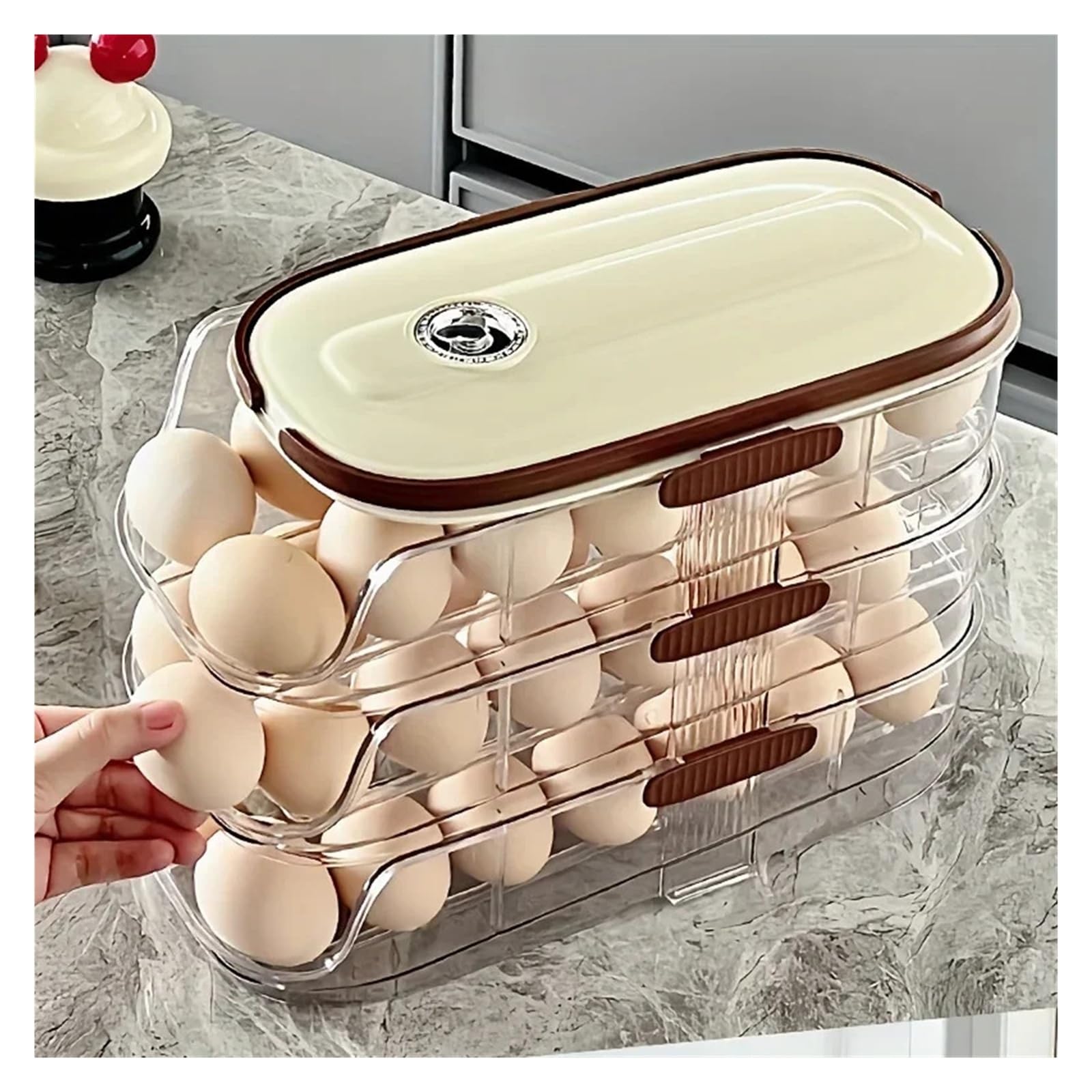 Boîte de rangement automatique pour œufs roulants pour réfrigérateur, organiseur d'œufs de grande capacité avec support de conservation de la fraîcheur et système FIFO, outils de cuisine ménagers peu