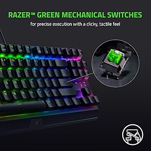 Razer BlackWidow V3 Tenkeyless (Green Switch) - Compact Mechanical Gaming Keyboard (Clicky Mechanical Switches, Compact Form Factor, Fully Programmable Keys) UK Layout | Black