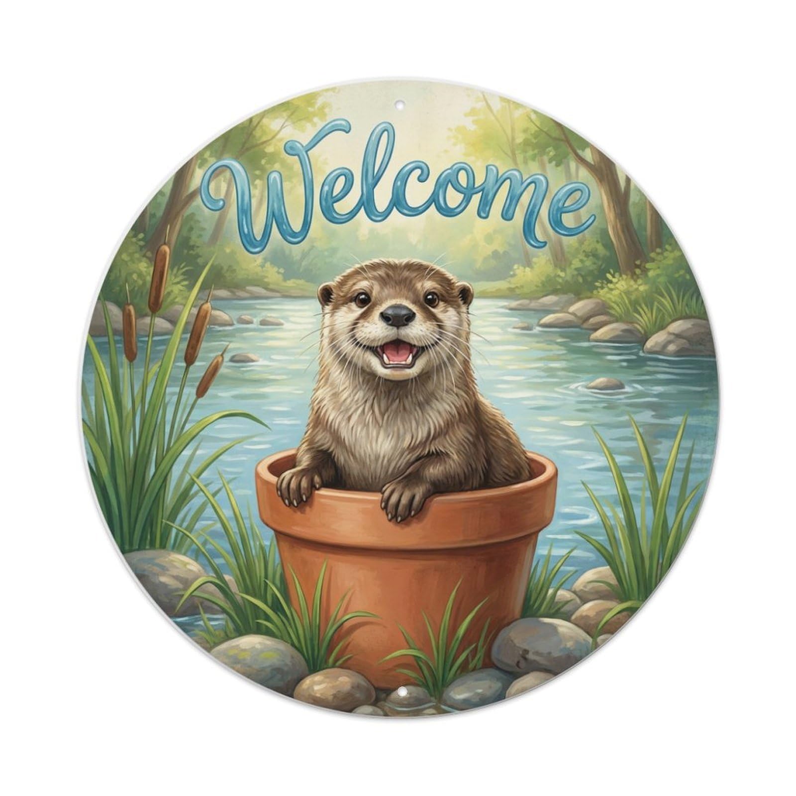 Metal Tin Sign Welcome Otter River Stone