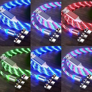LED Flowing Magnetic Charger Cable(6Pack,6ft,3ft,3ft,3ft,3ft,3ft)3in1 Light Up Moving Party Phone Charging Cable Compatible with Android Micro USB, Type C Smartphone Device