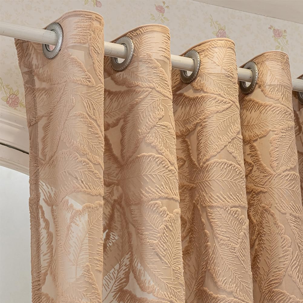 Gardinen Tufted Blätter Muster Ösenvorhang Gardinenschals Halbtransparente