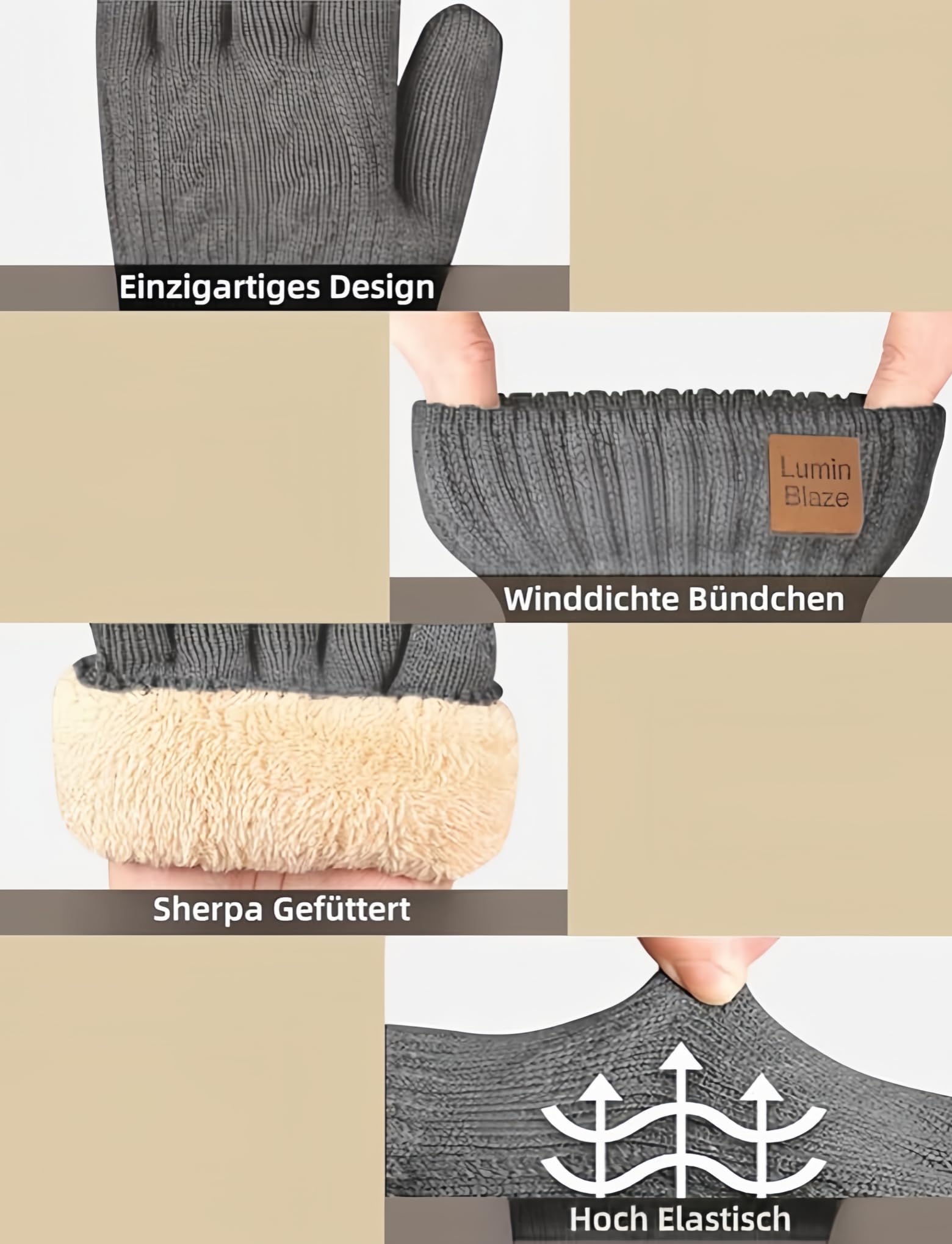 Handschuhe Damen Winter Thermo Warme Touchsreen Handschuhe mit Dicke Winddicht Fleece Elastische für Skifahren Radfahren Doppelschicht Sherpa Geschenk für Frauen