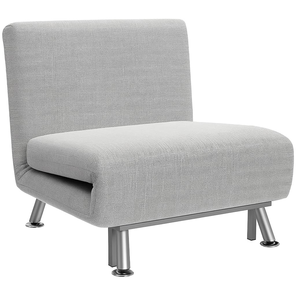 HOMCOM Single Sofa Bed Sleeper Foldable Portable Pillow Lounge Couch Living Room Furniture - Light Grey