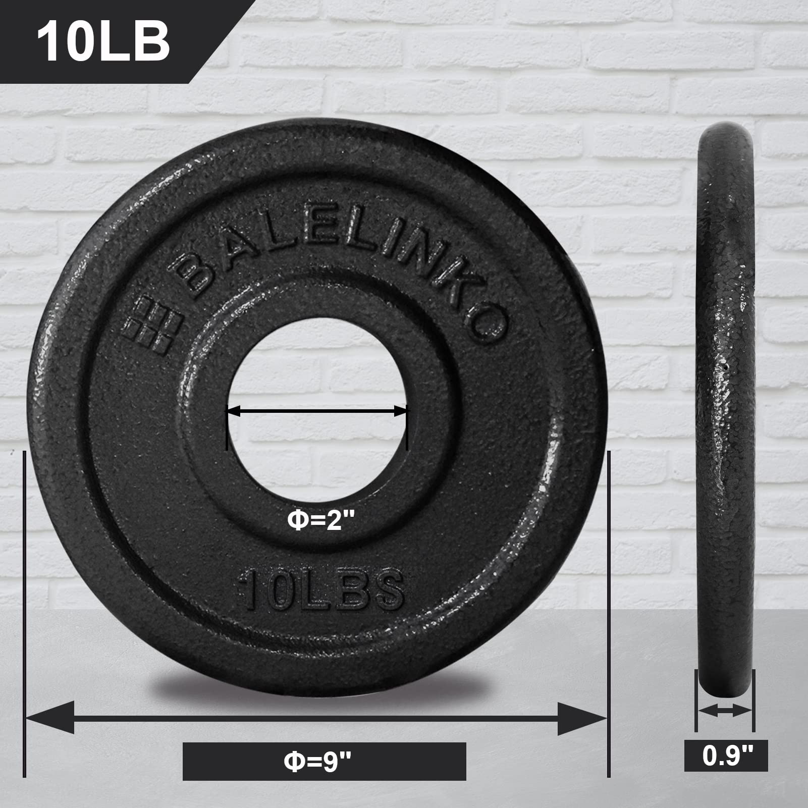 Balelinko Cast Iron 2-inch Olympic Grip Plate Weight Plate for Strength Training, Weightlifting and Crossfit, Set of 2, 10LB, Black