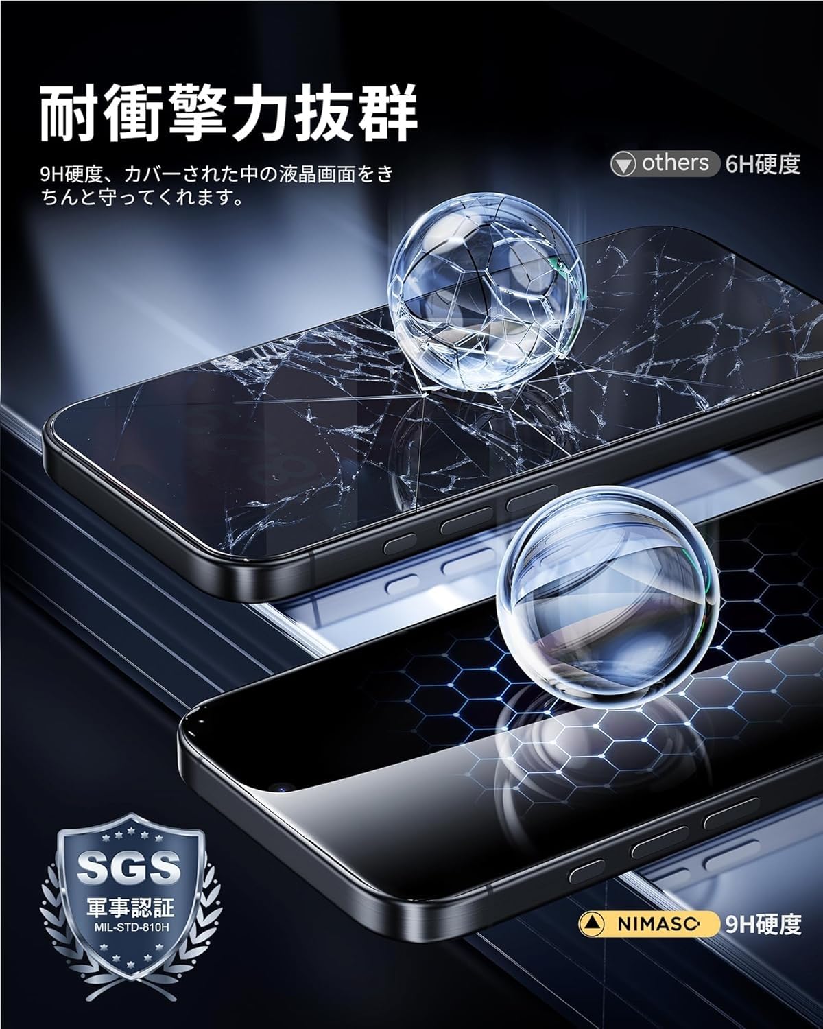 Amazon | NIMASO 覗き見防止 iPhone 16 Pro用 ガラスフィルム 全面保護