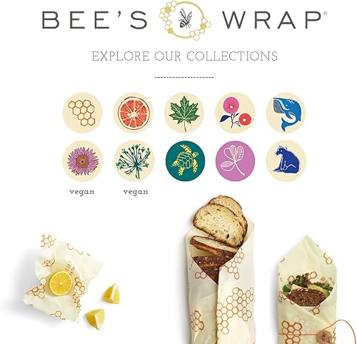 Miniatura 92 de Bee's Wrap, paquete variado de 3 envoltorios ecológicos y reutilizables para transportar comida Paquete de 3 panales