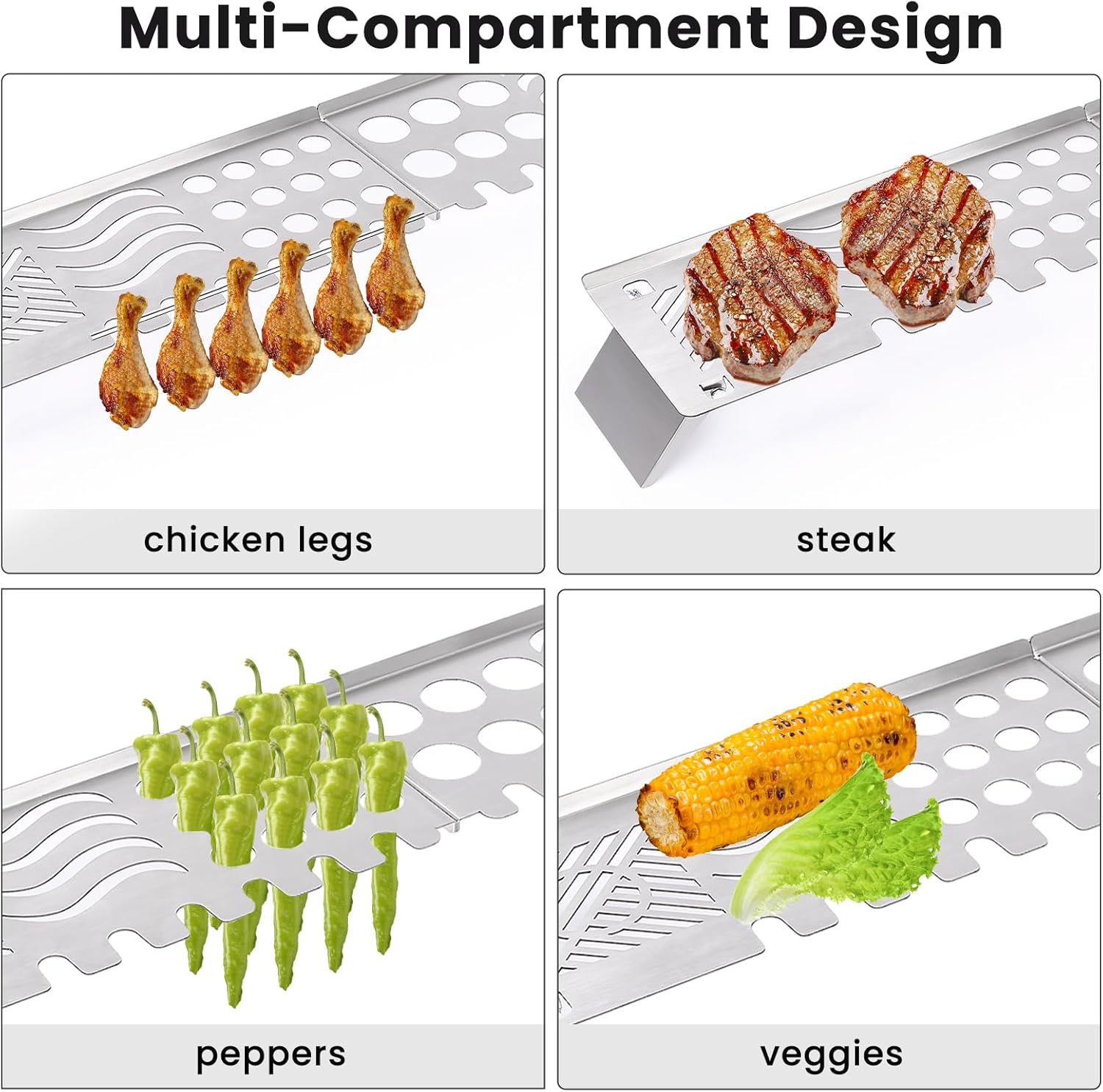 GRISUN Warming Rack for Blackstone 36 inch Griddle - Foldable Griddle Warming Rack for Blackstone Flat Top Griddle 36 inch, Multi-Compartment for Chicken leg, Steak, Veggies, 32.6" x 7" x 3.5"