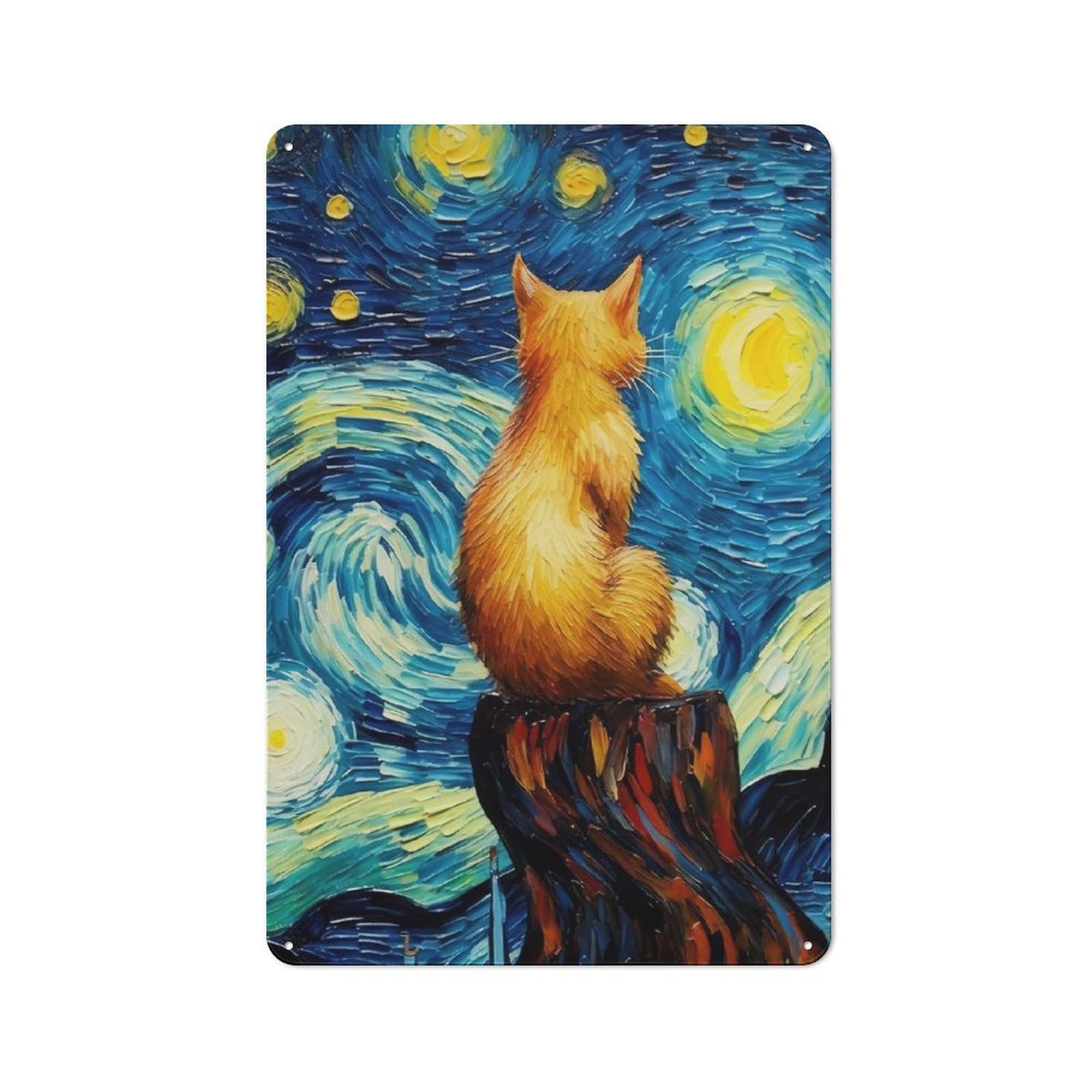 Junmoney Cat Watch Starry Night Art Metal Plaque 30X20cm With For Garage Wall, Rustic Decor, For Winter Interiors And Metal Sign Collectors