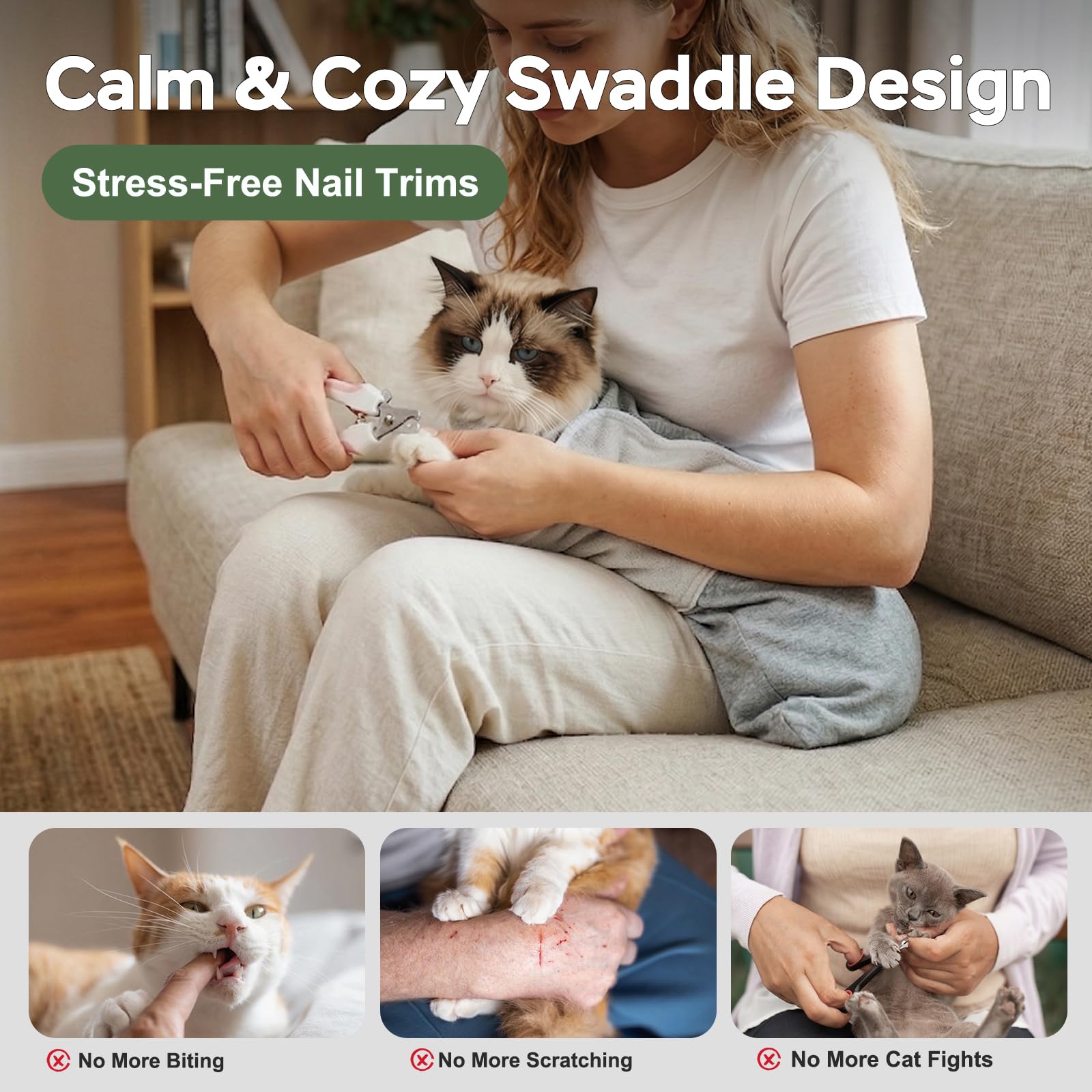Envoltura para cortar uñas para gatos, bolsa de sujeción autoadhesiva para cortar uñas de gato, antiarañazos, envoltura de aseo para gatos, para medicamentos, líquidos SubQ, limpieza de oídos
