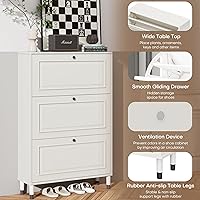 Vista 5 de Zapatero con 3 cajones abatibles, almacenamiento de zapatos oculto de madera para entrada, armario estrecho independiente con estantes ajustables