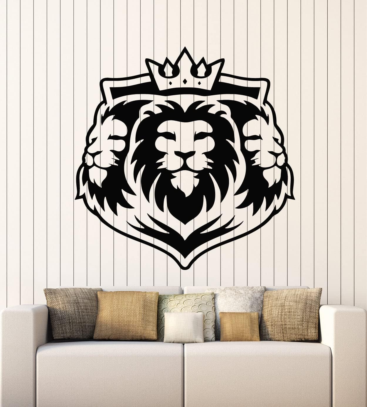 Vinyl Wall Decal Crown Lions Head Wild Animals Kindom Symbol Stickers Mural Large Decor (g7670) Black