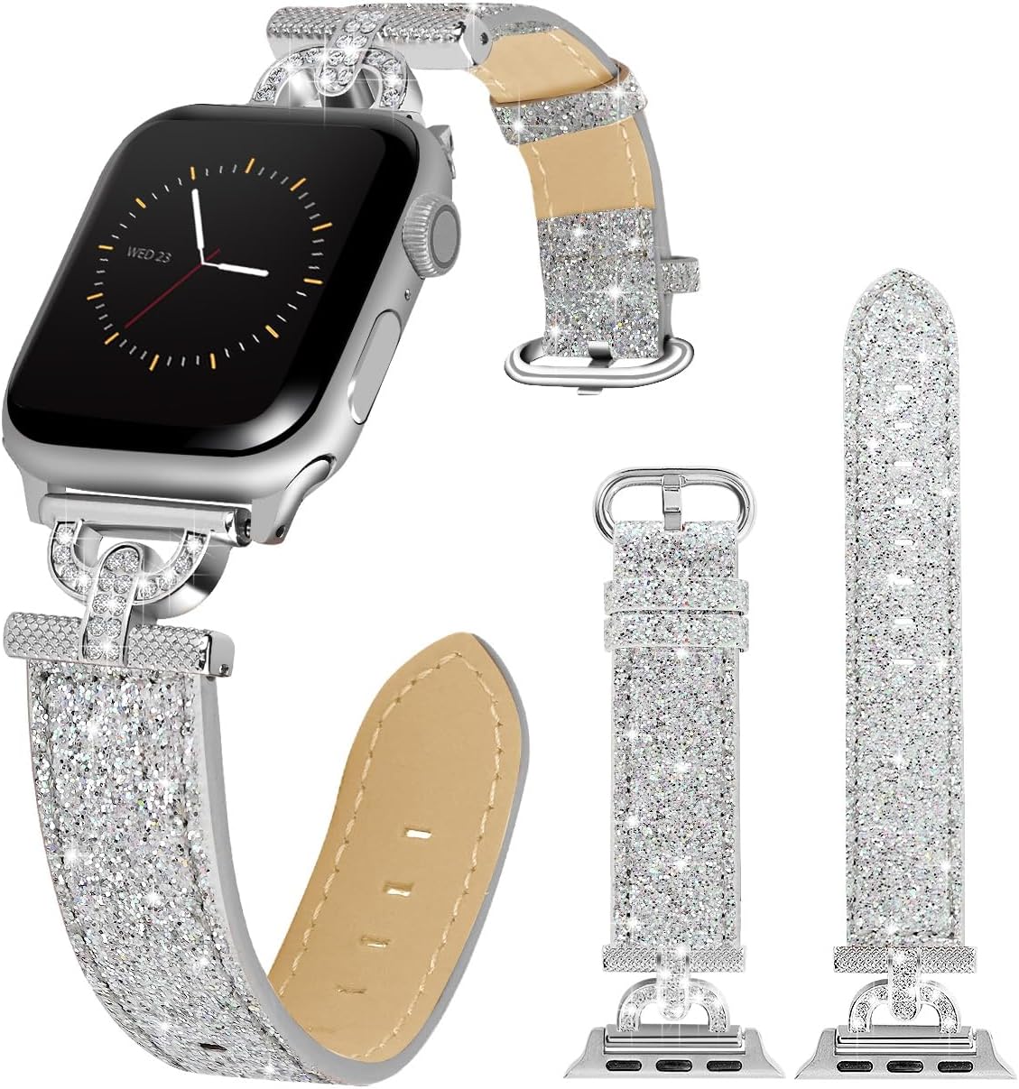 Wearlizer Silver Thin Glitter Leather Compatible with Apple